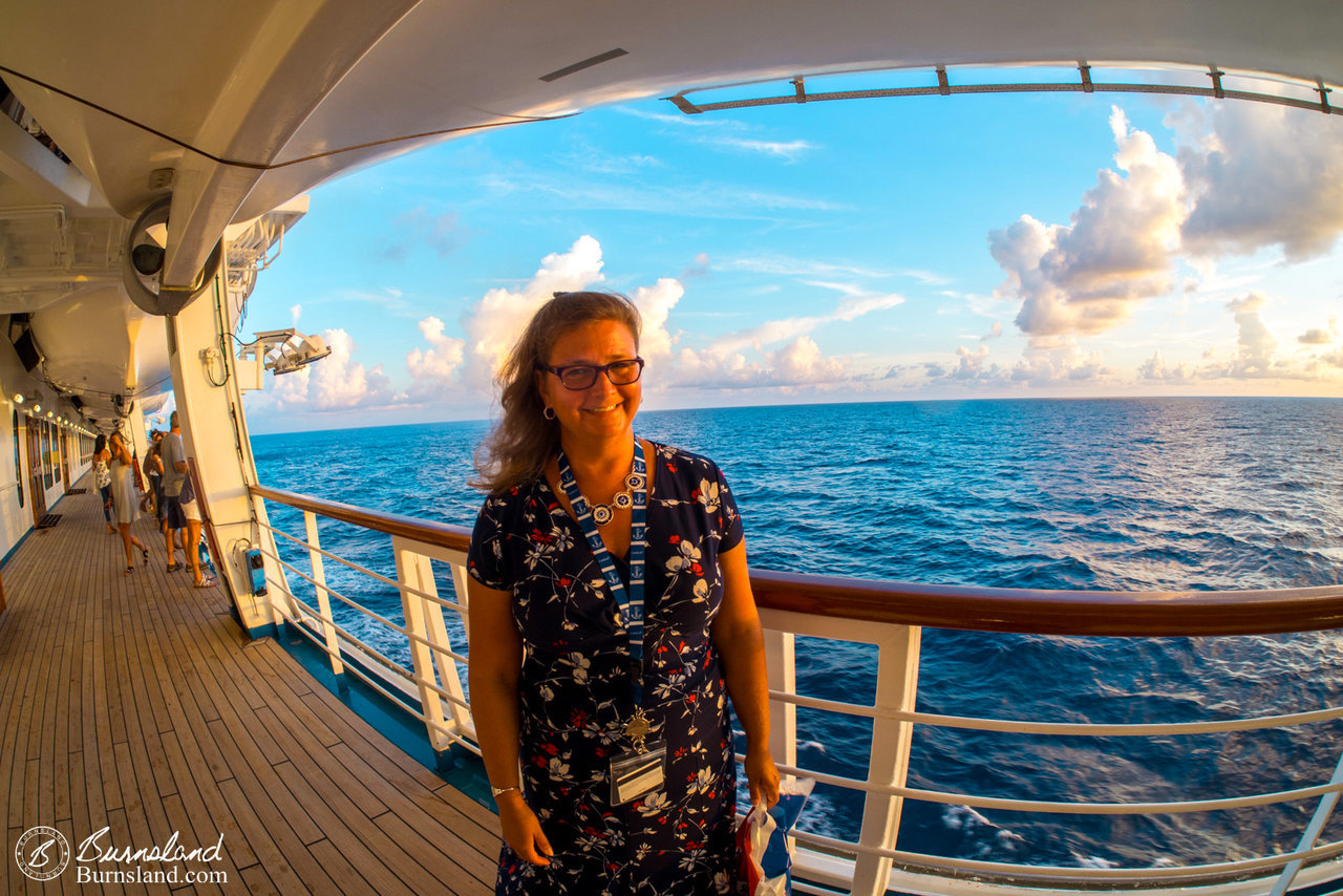 Laura at the same sunset, of course, since we were on the same cruise. Even though you don’t usually see us in photos together.