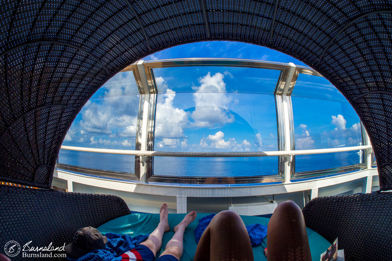 Having a nice nap in a cabana chair. This was obviously before the rain came.