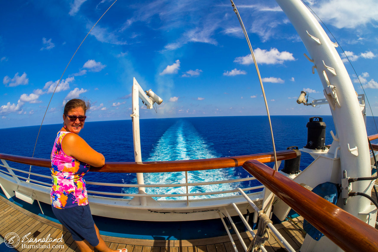 Checking out the view from the back of the ship. It was pretty easy to tell where we had been.