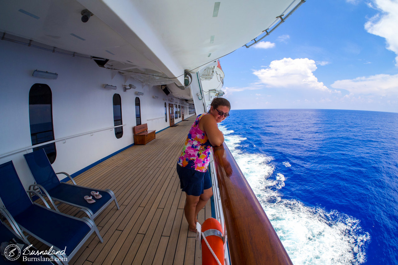 Laura enjoys the view of the water. 