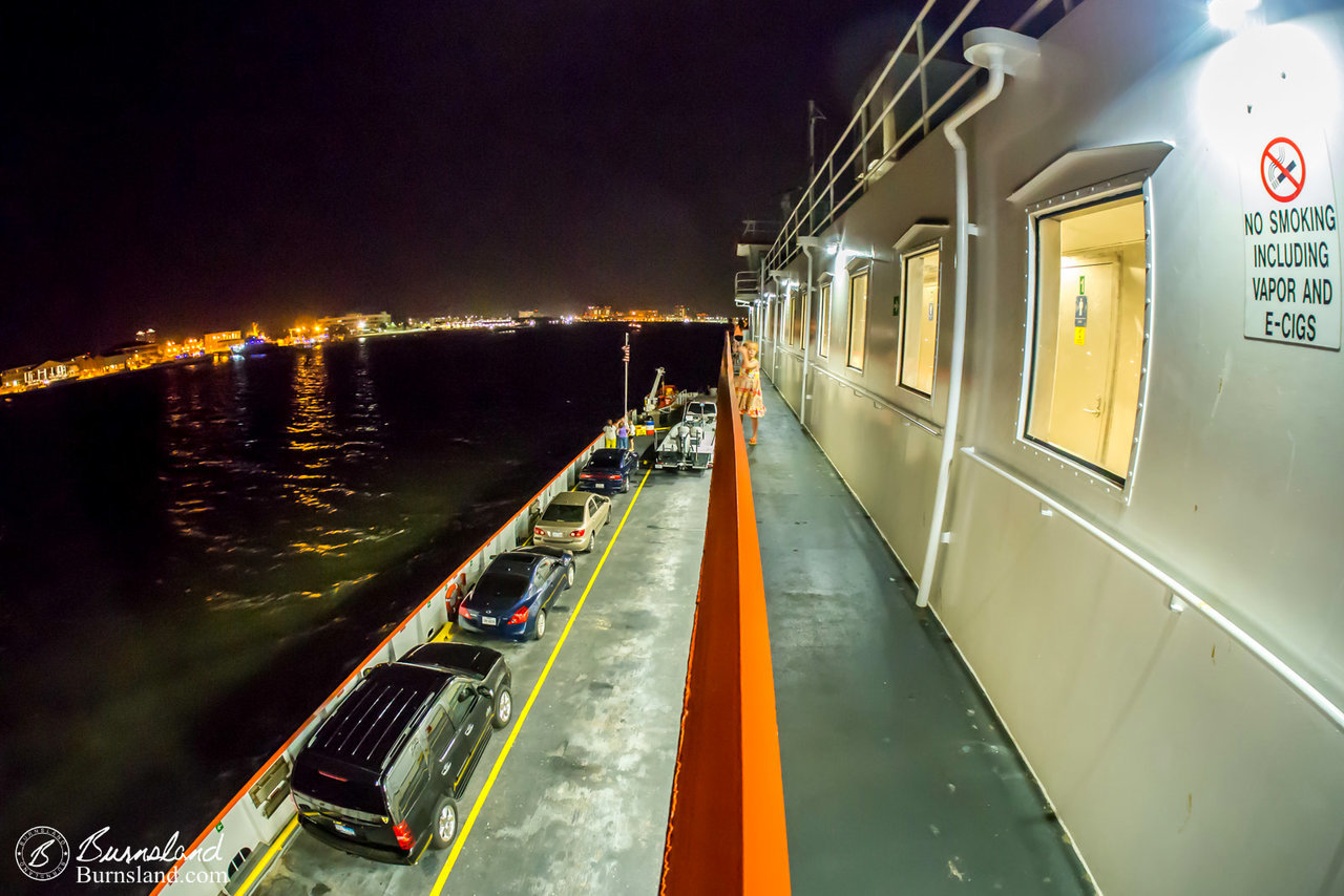 Sailing along, with a lovely night view.