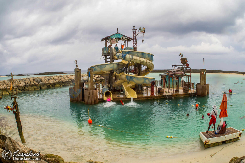 That is Laura dropping into the water from the left slide