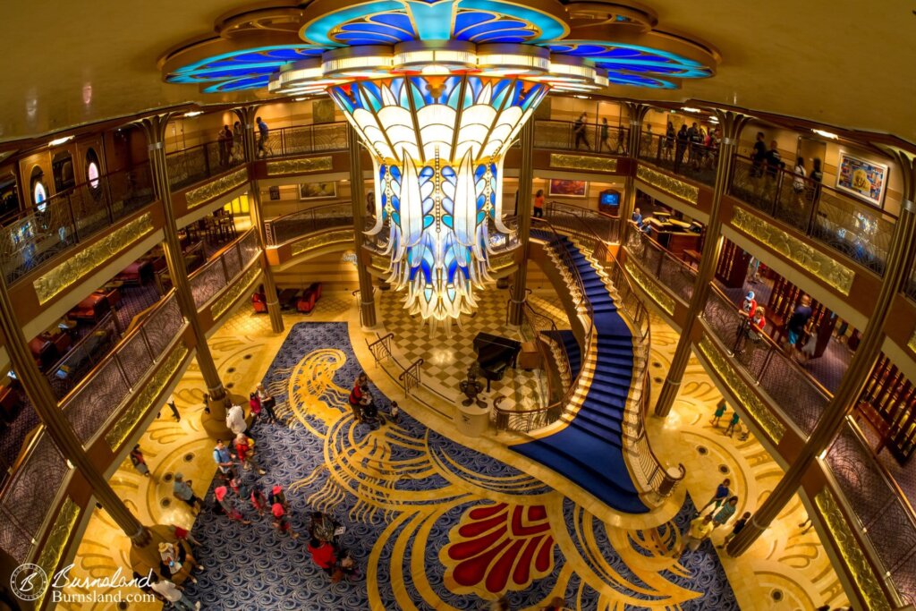 The main lobby of the Disney Dream, as seen from above