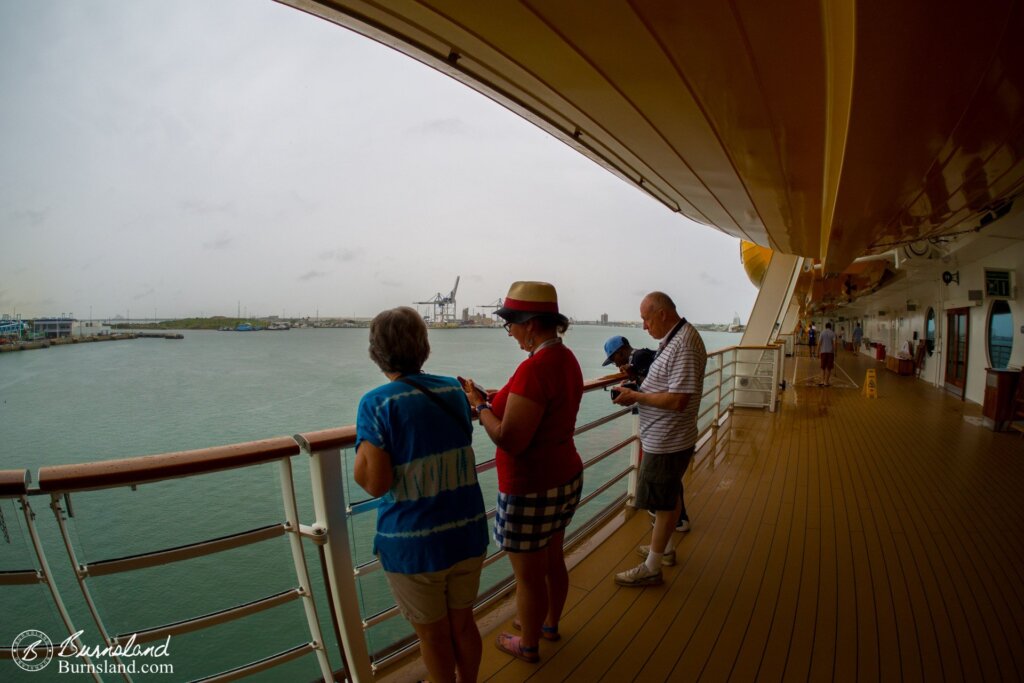 Checking out some views around the ship as we were sailing away