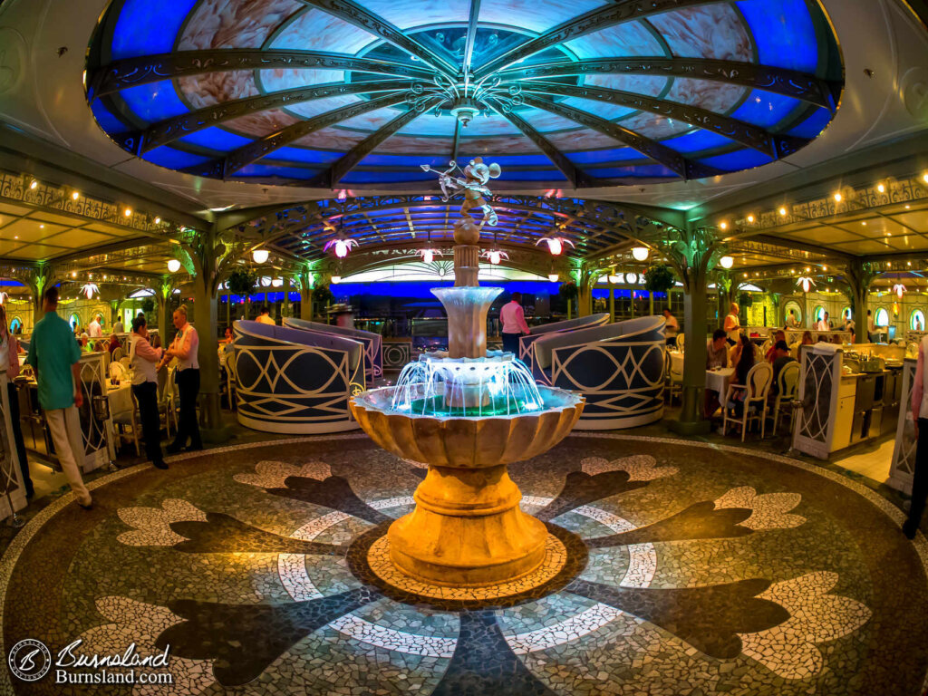 The Mickey fountain inside the Enchanted Garden restaurant on the Disney Dream.