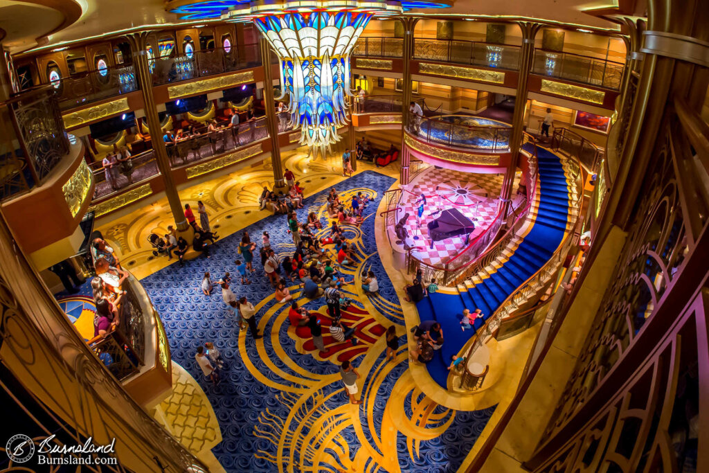 The lobby of the Disney Dream before it started to fill with people for the See You Real Soon show.