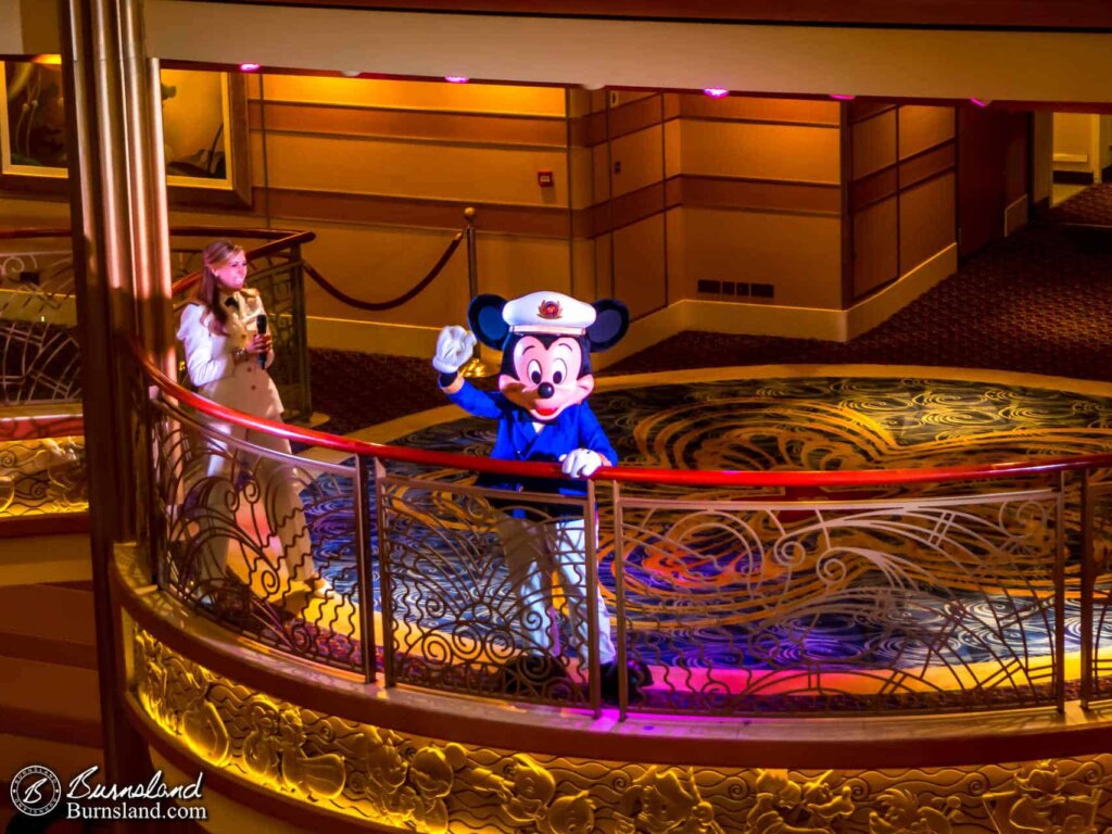 Mickey Mouse waves goodbye as another fun cruise draws to a close.