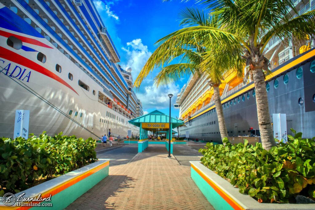 Walking between ships in Nassau