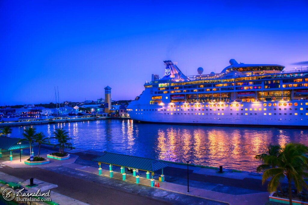 Leaving Nassau in the evening, still with another ship in the way.