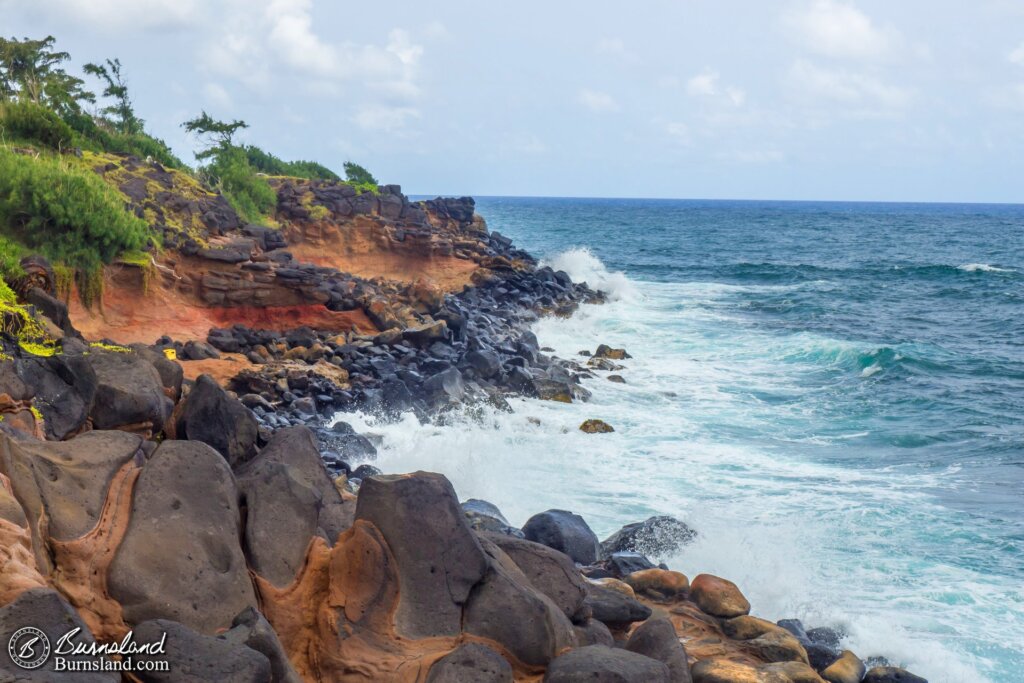 The beach at the shoreline when we first started walking the trail gave way to cool lava rocks farther on down.