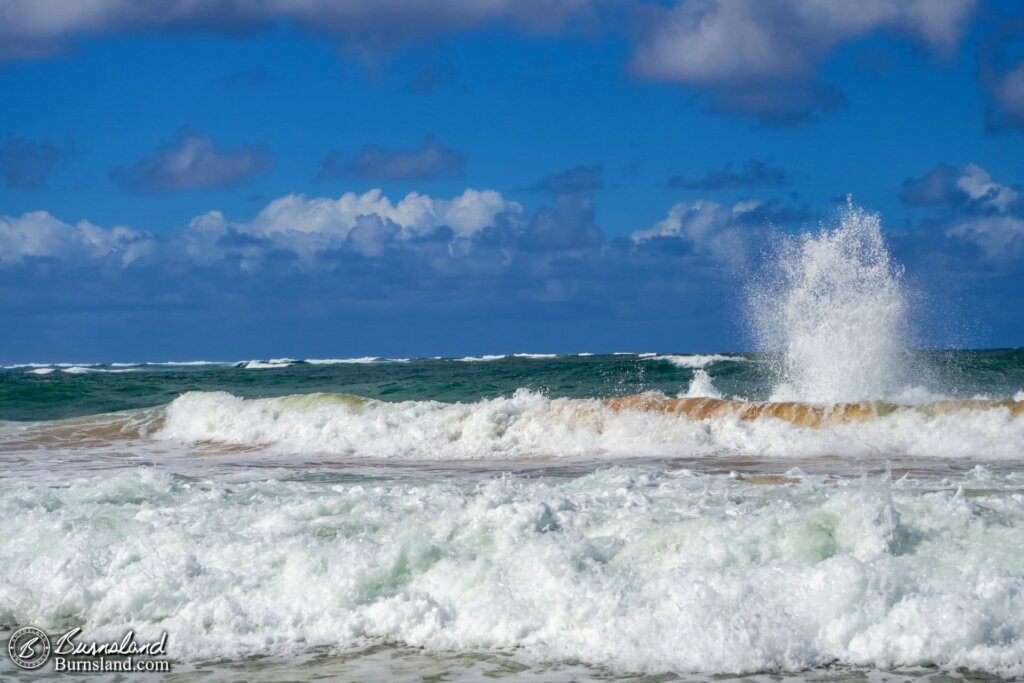 Crashing waves at Anahola Beach in Kauaʻi