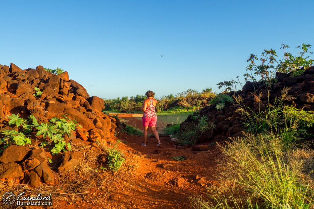 Laura walks inside Fort Elizabeth