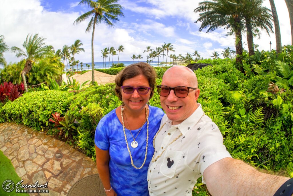 All dressed up (including our shell leis from Hilo Hattie) with nowhere to go. 