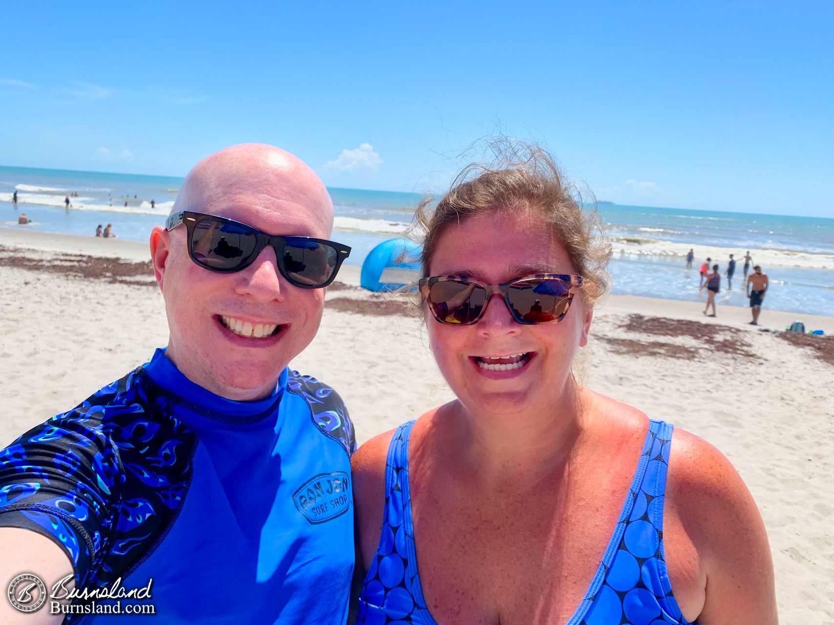 It was matching blue day at the beach for Laura and me