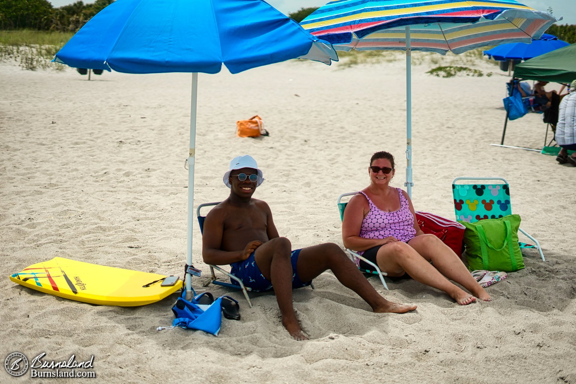 Laura and Jaylin at our beach camp from another angle