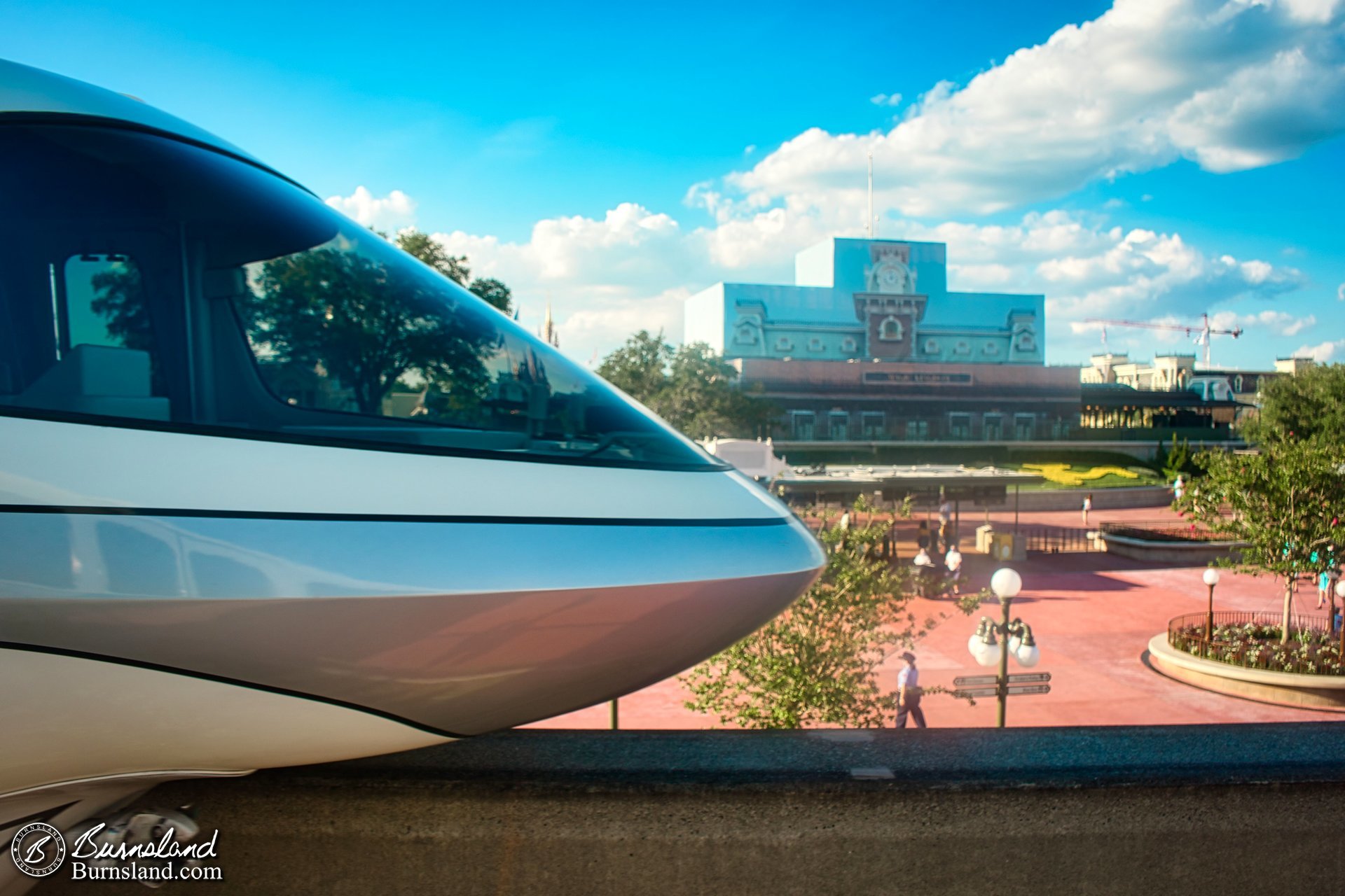 A Monorail and the Magic Kingdom, with some slight construction going on