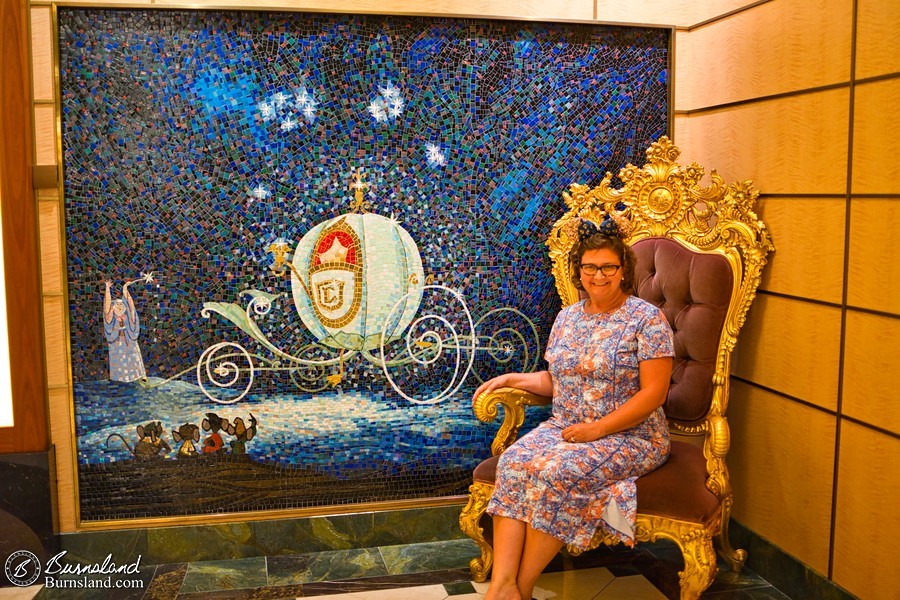 Laura by the Cinderella tile mural near the Atrium Lobby on the Disney Fantasy