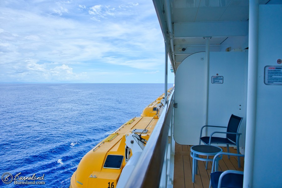 The view from our stateroom verandah, and the Luttrells’ connecting verandah, too.