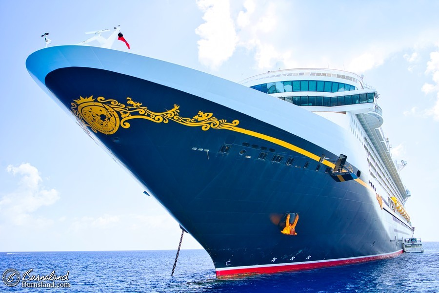 The Disney Fantasy cruise ship anchored off the coast of George Town, Grand Cayman