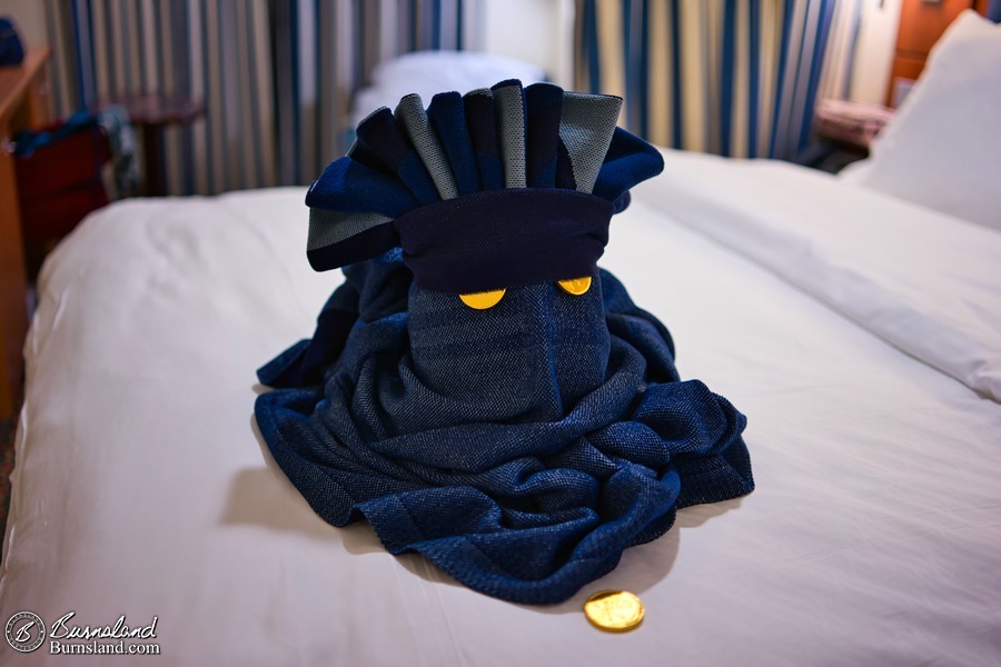 Our cool island guy head made from a blanket on the Disney Fantasy