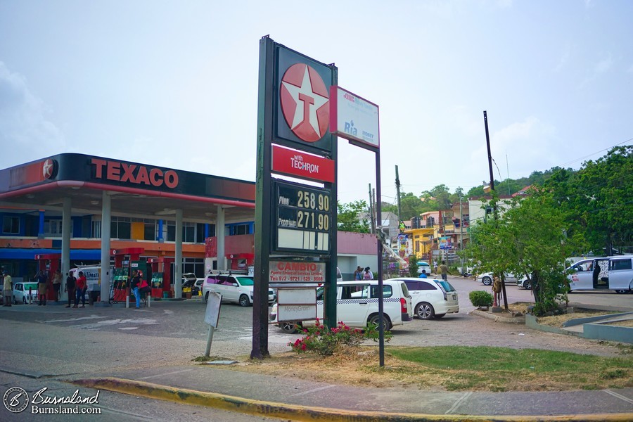 The gas prices might seem outrageous until you realize they are in Jamaican dollars per liter