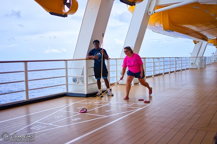 Laura and Jaylin playing shuffleboard