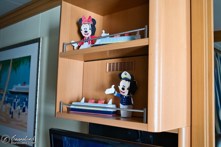 Paper Mickey, Paper Minnie, and the Paper Ships were still on display in our room on the Disney Fantasy