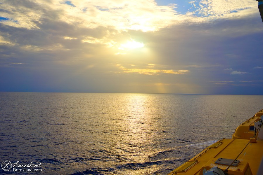 A beautiful sunset seen from the Disney Fantasy during our Disney Cruise