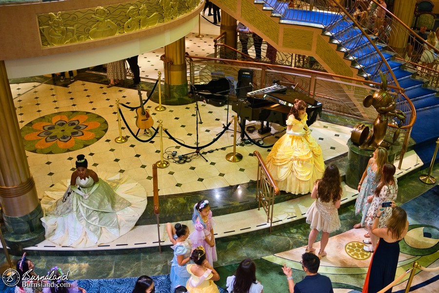 Disney princesses greet their fans during a Disney Cruise on the Disney Fantasy