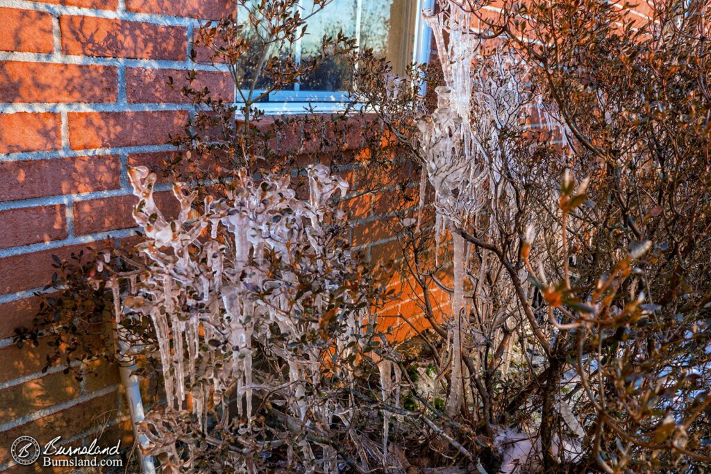 Ice from melting snow at our house