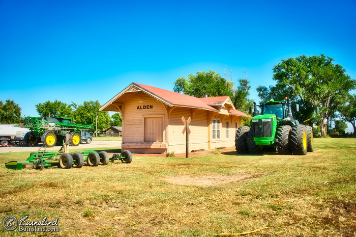 Tractors and the Alden Railroad Depot in Kansas