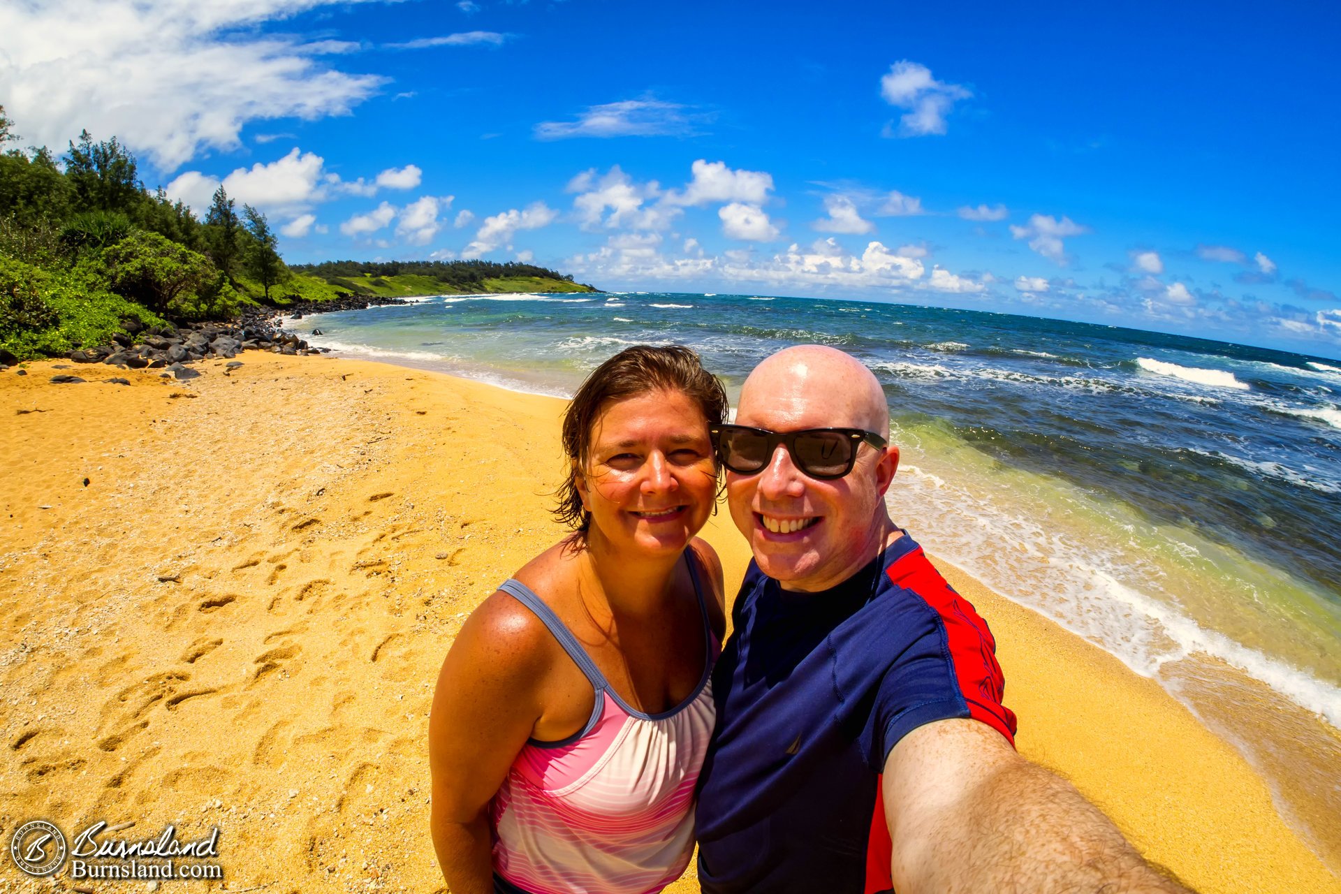 The two of us at ʻAliomanu Beach in Kauaʻi