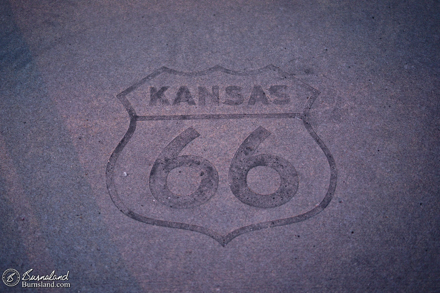 Route 66 logo in the asphalt.