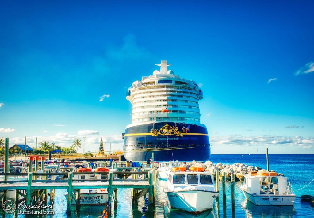 Boats of all sizes, small and large, rest in the harbor at Castaway Cay, the Bahamas island of the Disney Cruise Line, as seen during our 2018 Christmas Disney Cruise