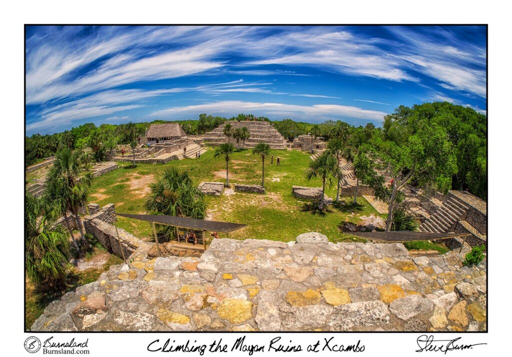 The view after we climbed up on top of one of the ancient structures at the Xcambo Mayan ruins in Mexico was really cool! Read all about it at Burnsland.