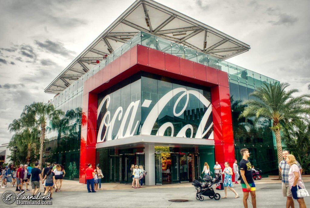 The impressive entrance of the Coca-Cola Store at Disney Springs in Walt Disney World