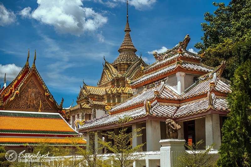 Colorful buildings abound at the Wat Pho temple complex in Bangkok, Thailand. Read all about it at Burnsland!