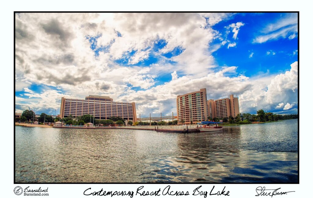  The original tower and the Bay Lake Tower of the Contemporary Resort are seen across Bay Lake at Walt Disney World in Florida. Read all about it at Burnsland.