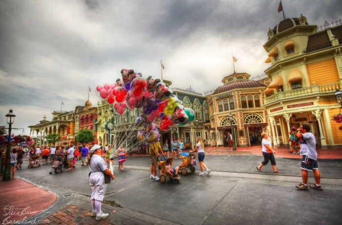 Balloons for sale on Main Street USA in the Magic Kingdom at Walt Disney World