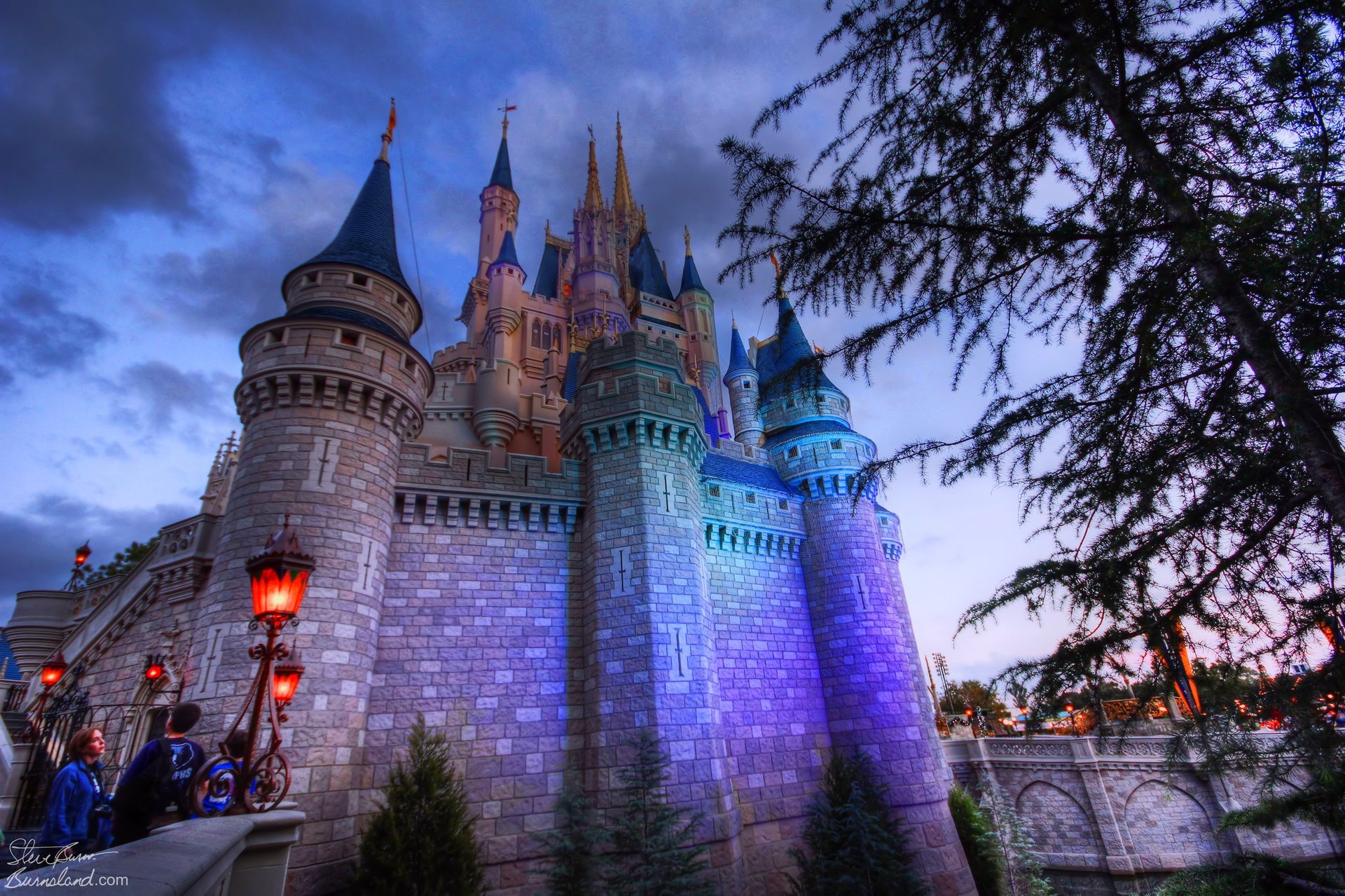 Cinderella Castle at dusk in the Magic Kingdom at Walt Disney World