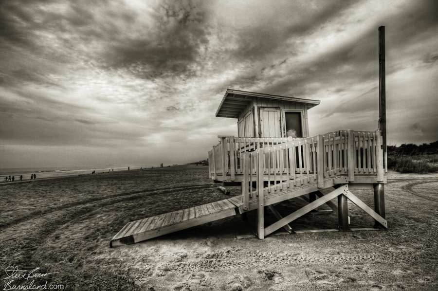 Cocoa Beach Lifeguard hut in black and white