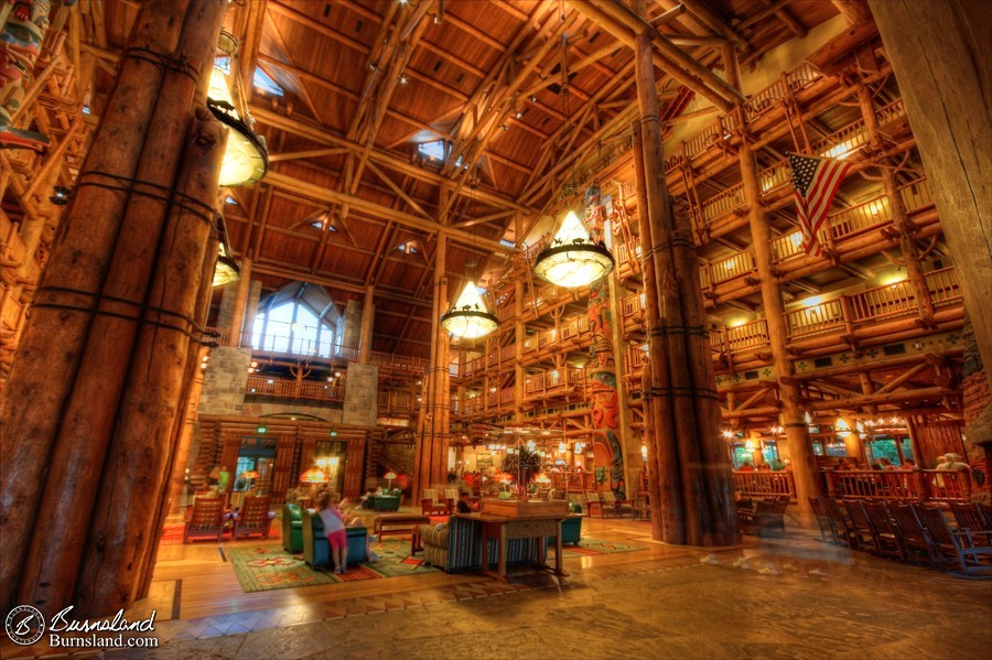 The main lobby of the Wilderness Lodge at Walt Disney World in Florida