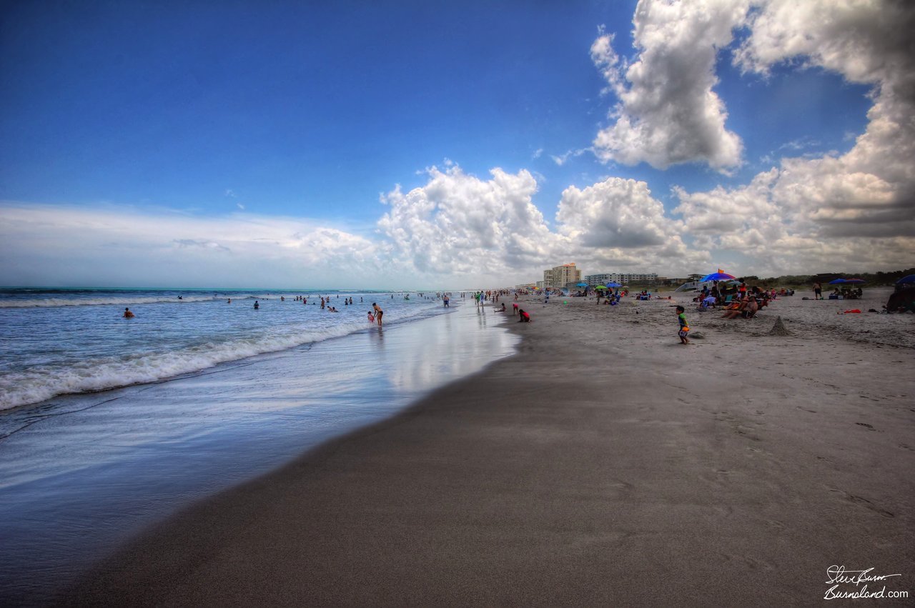 Looking down the beach at Cocoa Beach, Florida