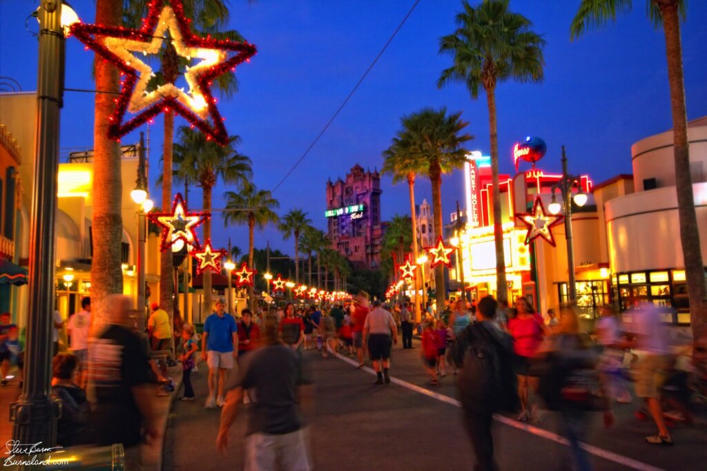 Sunset Boulevard at night in Disney’s Hollywood Studios at Walt Disney World