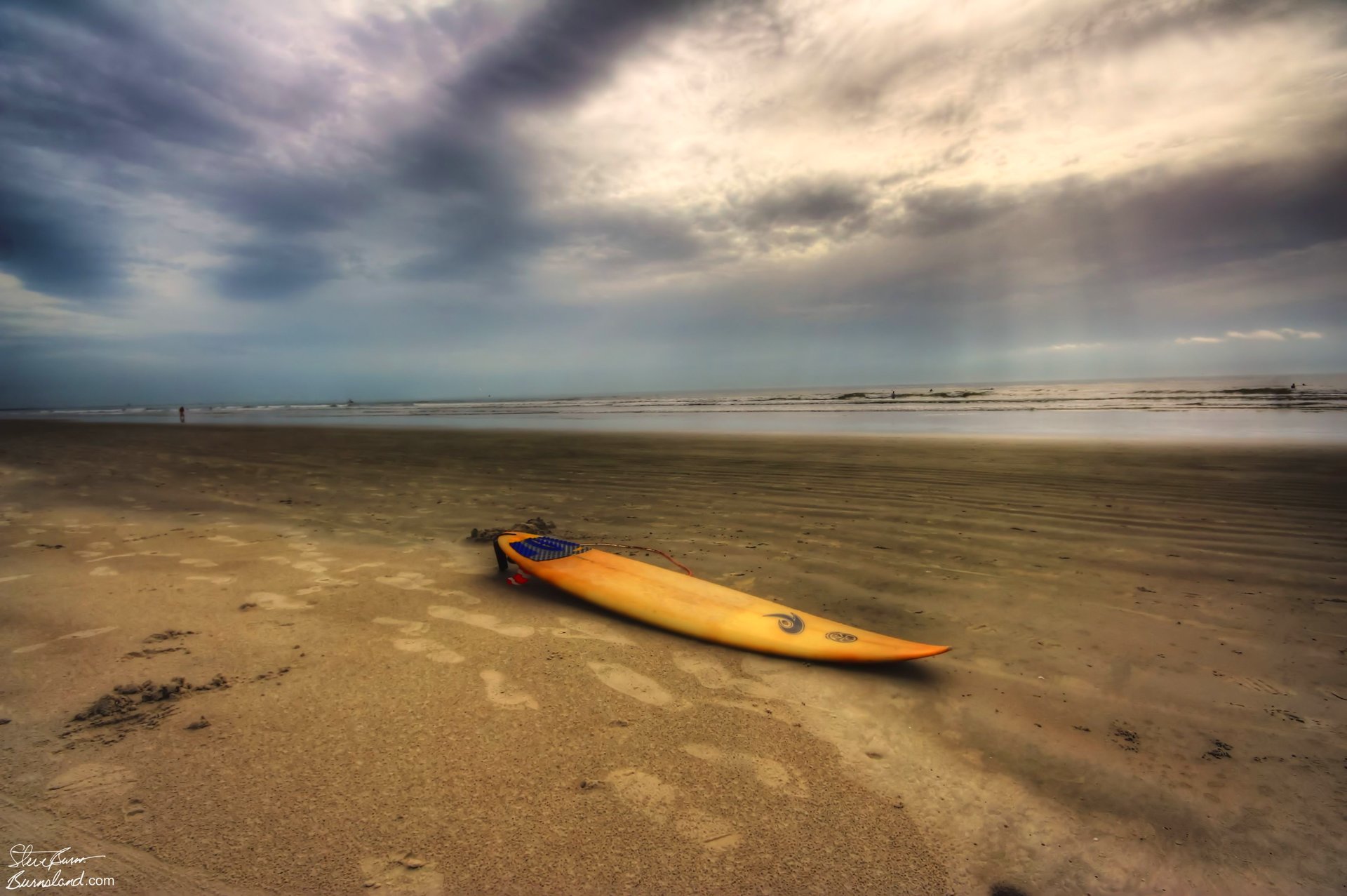 Surfboard on the beach at Cocoa Beach, Florida