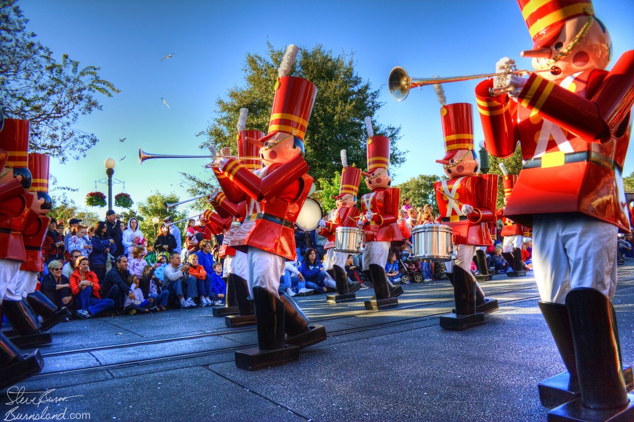 Toy Soldier band in the Christmas parade in the Magic Kingdom at Walt Disney World