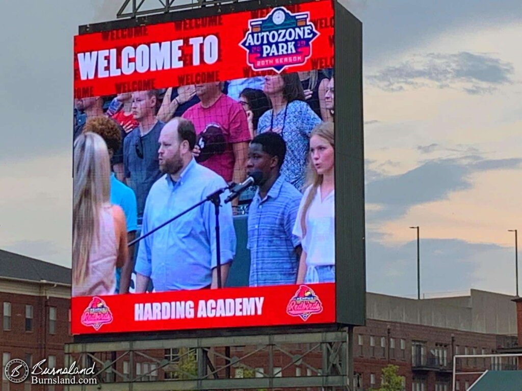 Jaylin in the group singing the National Anthem at a Memphis Redbirds game.