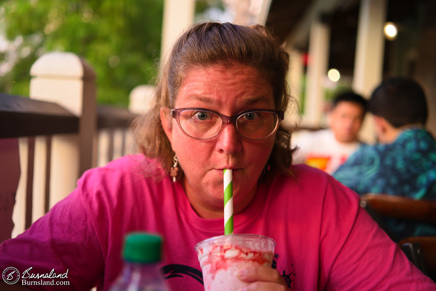 Laura enjoys a milkshake at Disney Springs