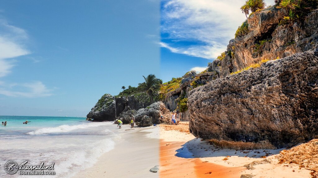 The beach at Tulum in Mexico before and after