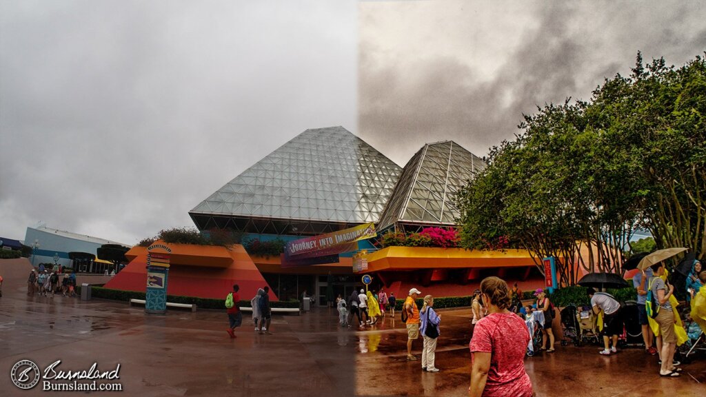 Epcot in the Rain before and after